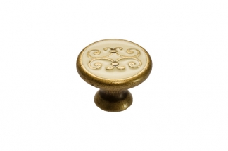 Ручка-кнопка, отделка бронза "Флоренция" + бежевая эмаль (1 винт М4х22 + 1 винт М4х25)