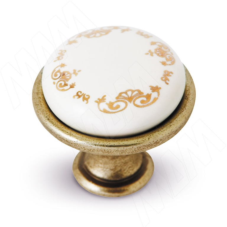 Ручка-кнопка D28мм бронза состаренная/керамика золотые узоры МДМ (100)