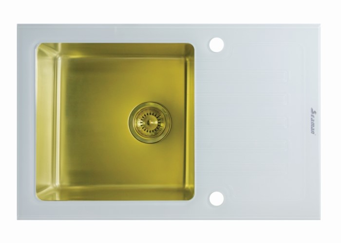 Мойка Seaman сталь/стекло Eco Glass SMG-780W Gold (вентиль-автомат) 780 x 500
