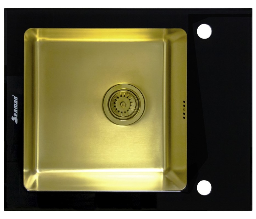 Мойка Seaman сталь/стекло Eco Glass SMG-610B Gold (вентиль-автомат) 610 x 500