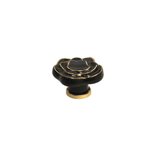 Ручка-кнопка, отделка керамика черная + золото